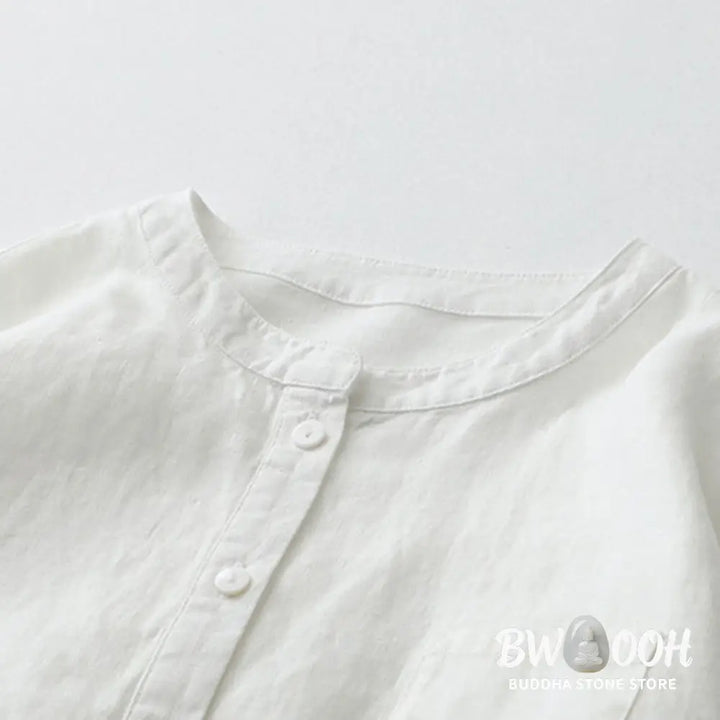 Buddha Stones Solid Color Button Three Quarter Sleeve Shirt - Women&