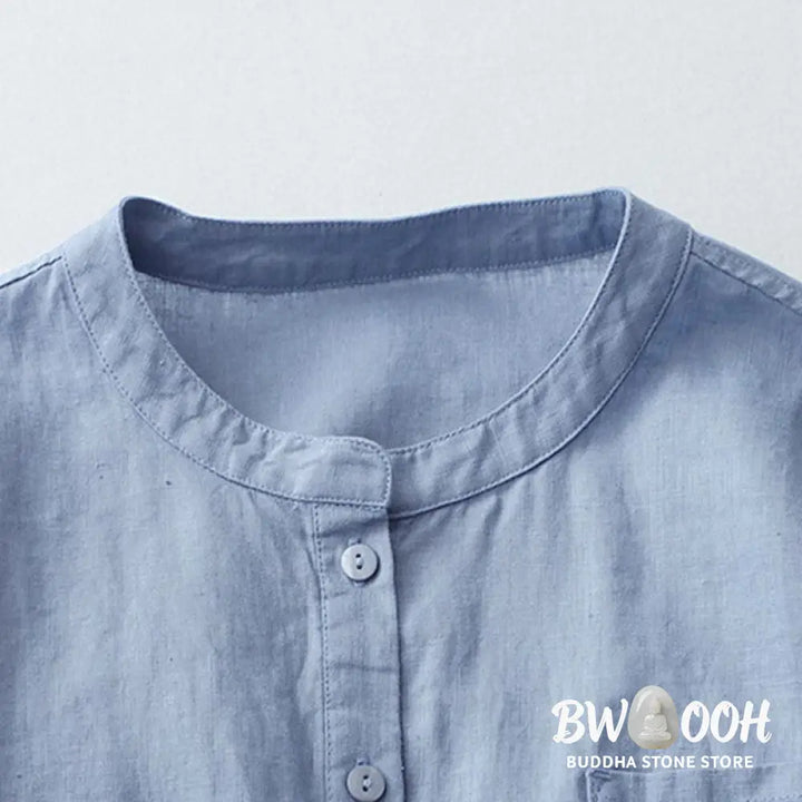 Buddha Stones Solid Color Button Three Quarter Sleeve Shirt - Women&