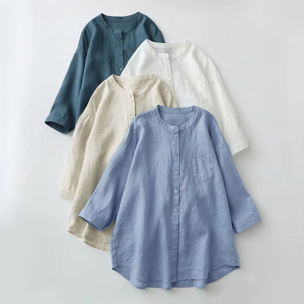 BWOOOH Solid Color Button Three Quarter Sleeve Shirt