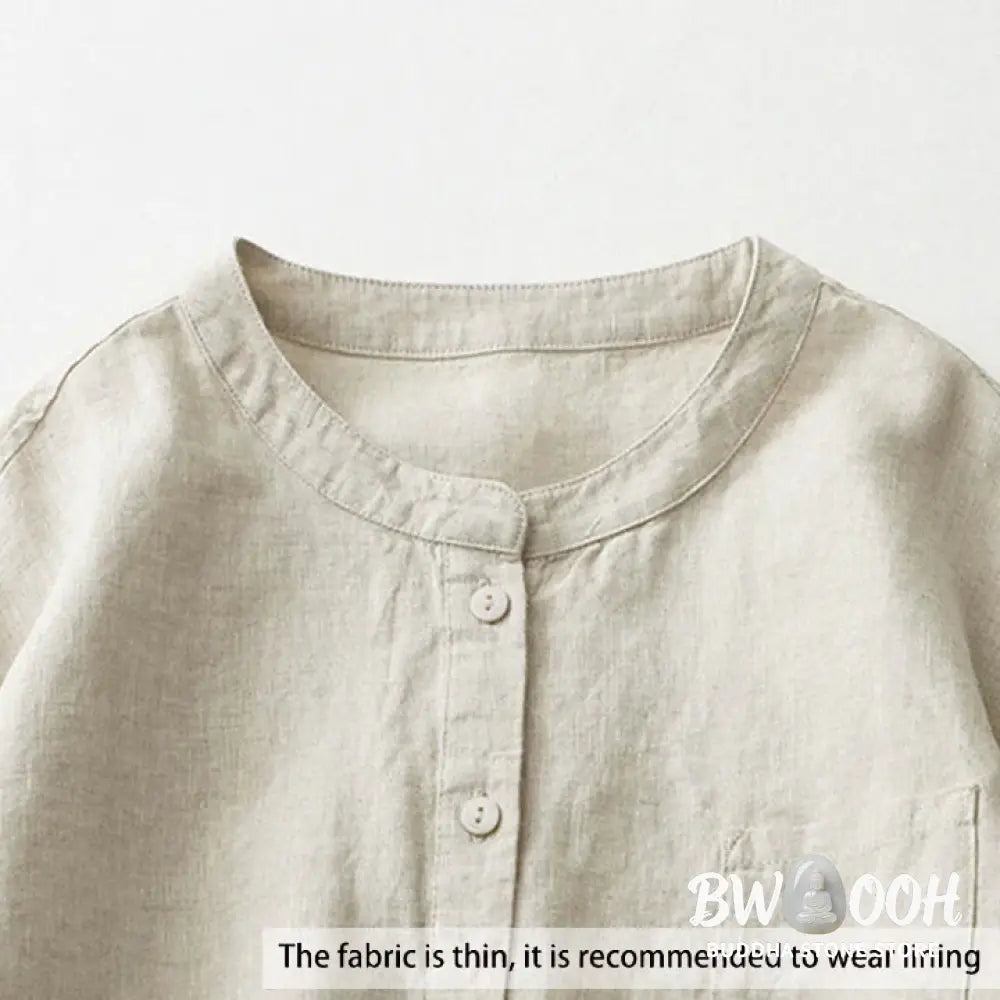 Buddha Stones Solid Color Button Three Quarter Sleeve Shirt - Women&