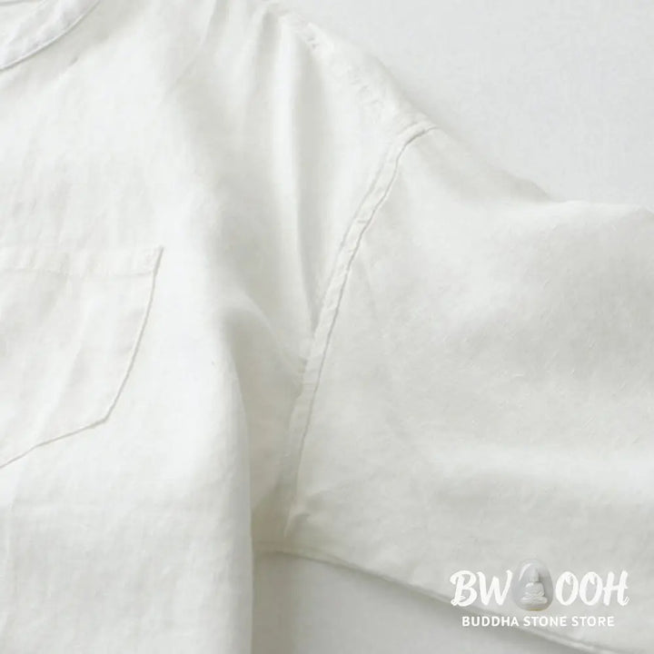 Buddha Stones Solid Color Button Three Quarter Sleeve Shirt - Women&