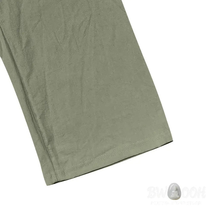 Buddha Stones Solid Color Buttons Drawstring Men’s Cotton Pants With Pockets - Men’s Pants