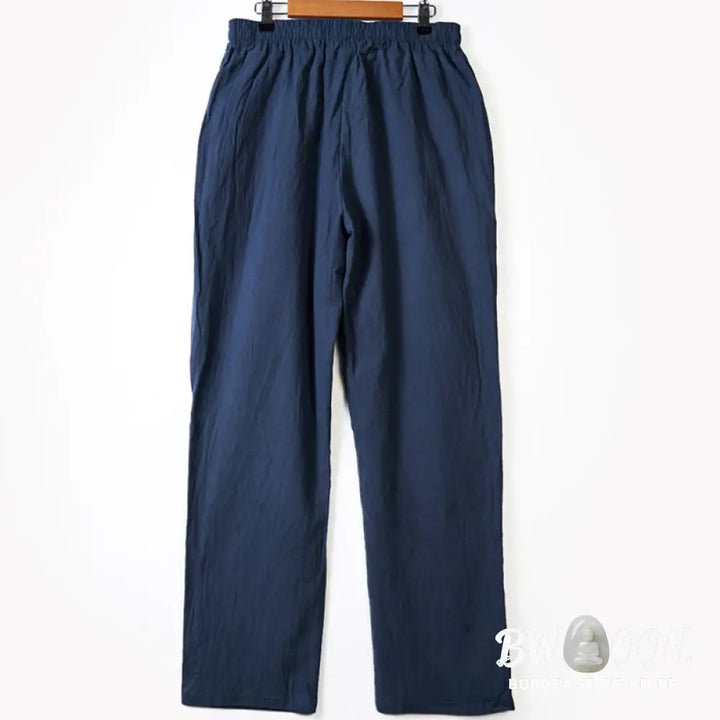 Buddha Stones Solid Color Buttons Drawstring Men’s Cotton Pants With Pockets - Men’s Pants