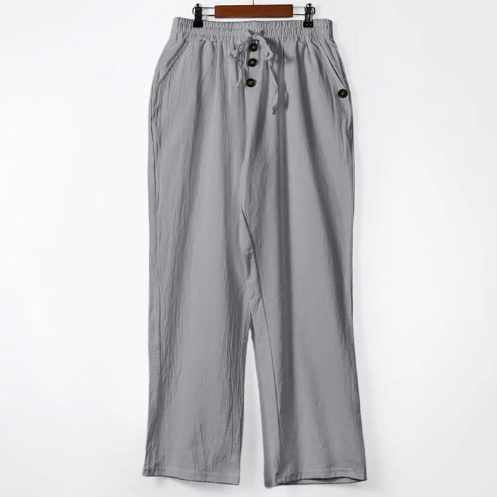 Buddha Stones Solid Color Buttons Drawstring Men’s Cotton Pants With Pockets - DarkGray / US/UK/AU36，EU46 (S) - Men’s