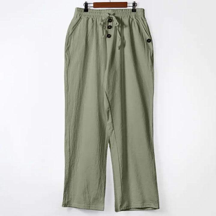 Buddha Stones Solid Color Buttons Drawstring Men’s Cotton Pants With Pockets - DarkSeaGreen / US/UK/AU36，EU46 (S)