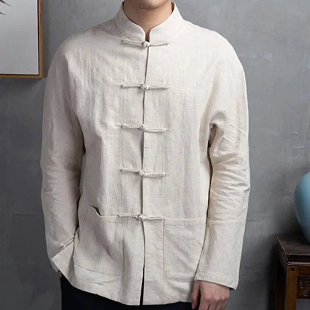 BWOOOH Solid Color Casual Frog-button Men&