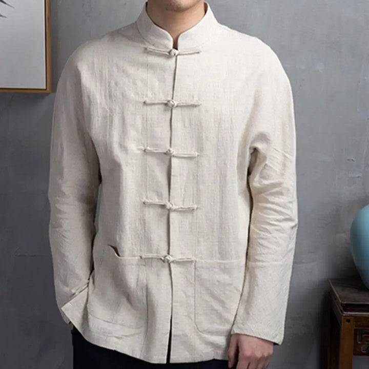 BWOOOH Solid Color Casual Frog-button Men&