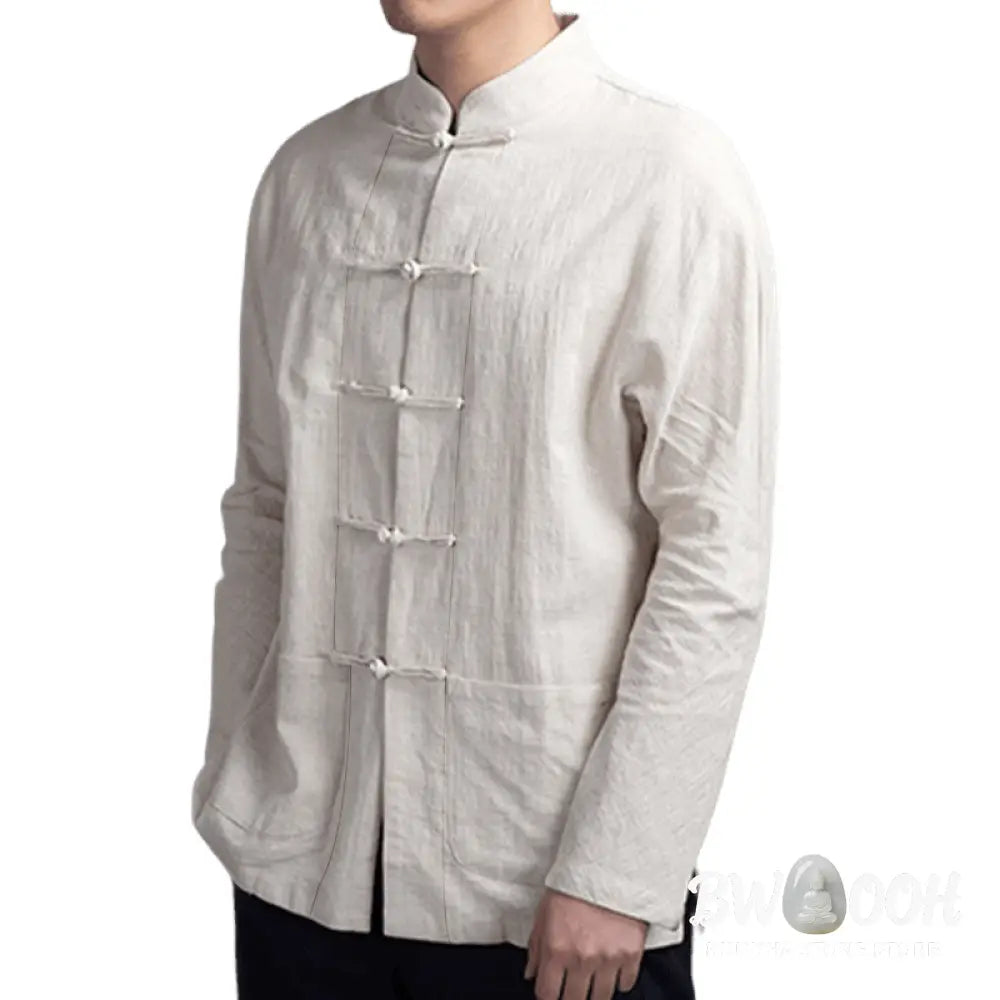Buddha Stones Solid Color Casual Frog-button Men’s Shirt Clothing - Men’s Shirts