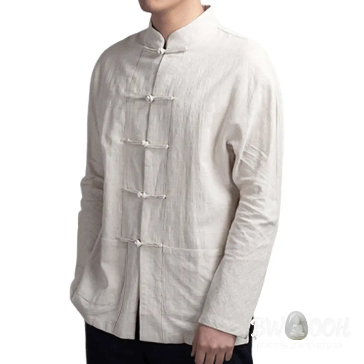 Buddha Stones Solid Color Casual Frog-button Men’s Shirt Clothing - Men’s Shirts