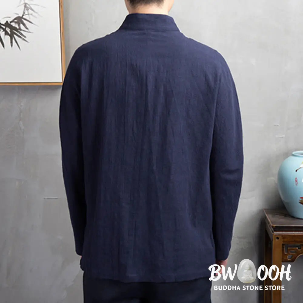Buddha Stones Solid Color Casual Frog-button Men’s Shirt Clothing - Men’s Shirts