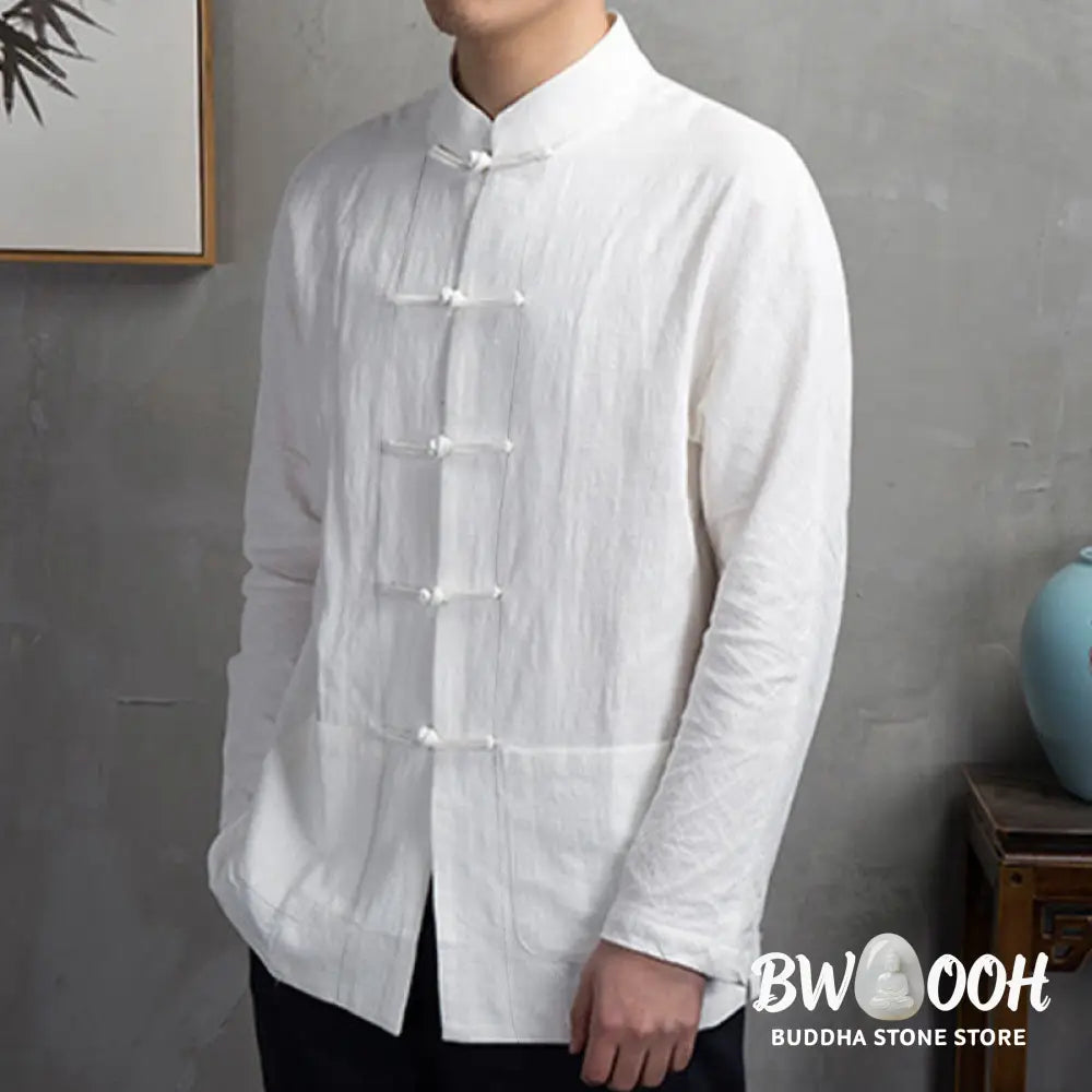 Buddha Stones Solid Color Casual Frog-button Men’s Shirt Clothing - Men’s Shirts