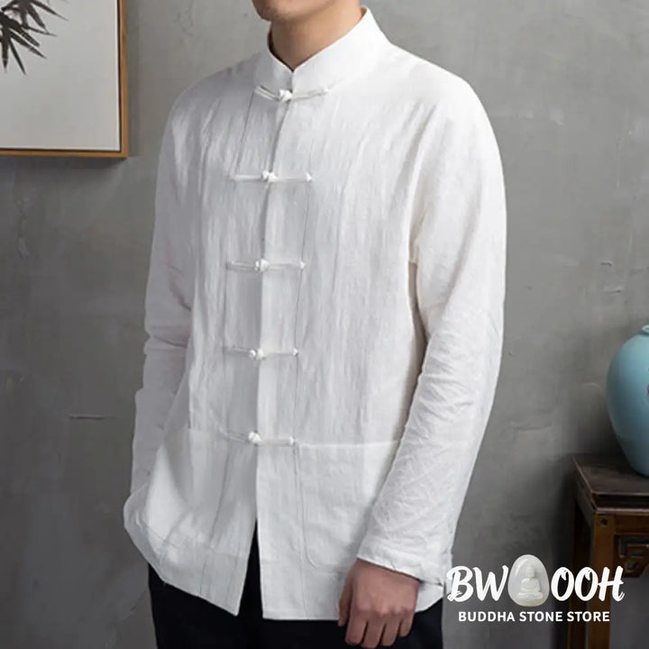 Buddha Stones Solid Color Casual Frog-button Men’s Shirt Clothing - Men’s Shirts