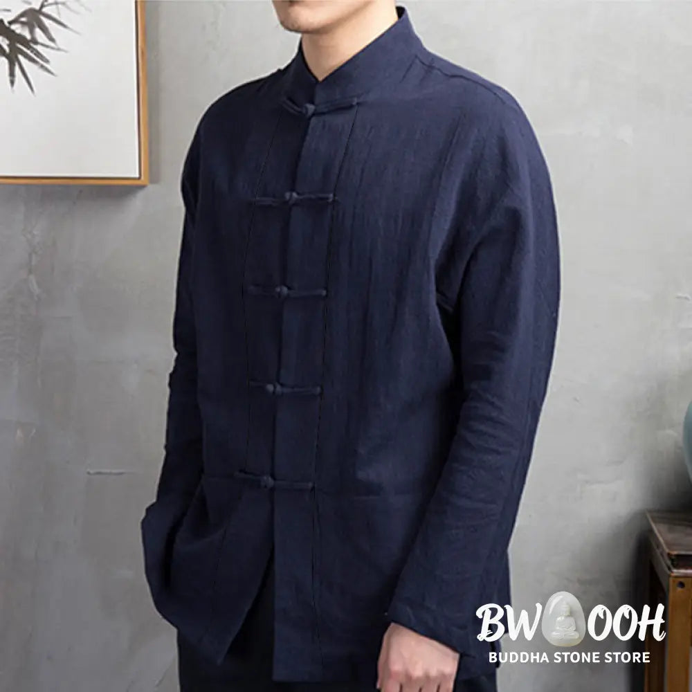 Buddha Stones Solid Color Casual Frog-button Men’s Shirt Clothing - Men’s Shirts