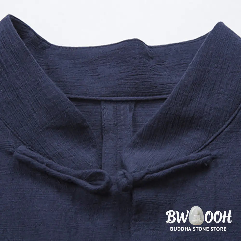 Buddha Stones Solid Color Casual Frog-button Men’s Shirt Clothing - Men’s Shirts