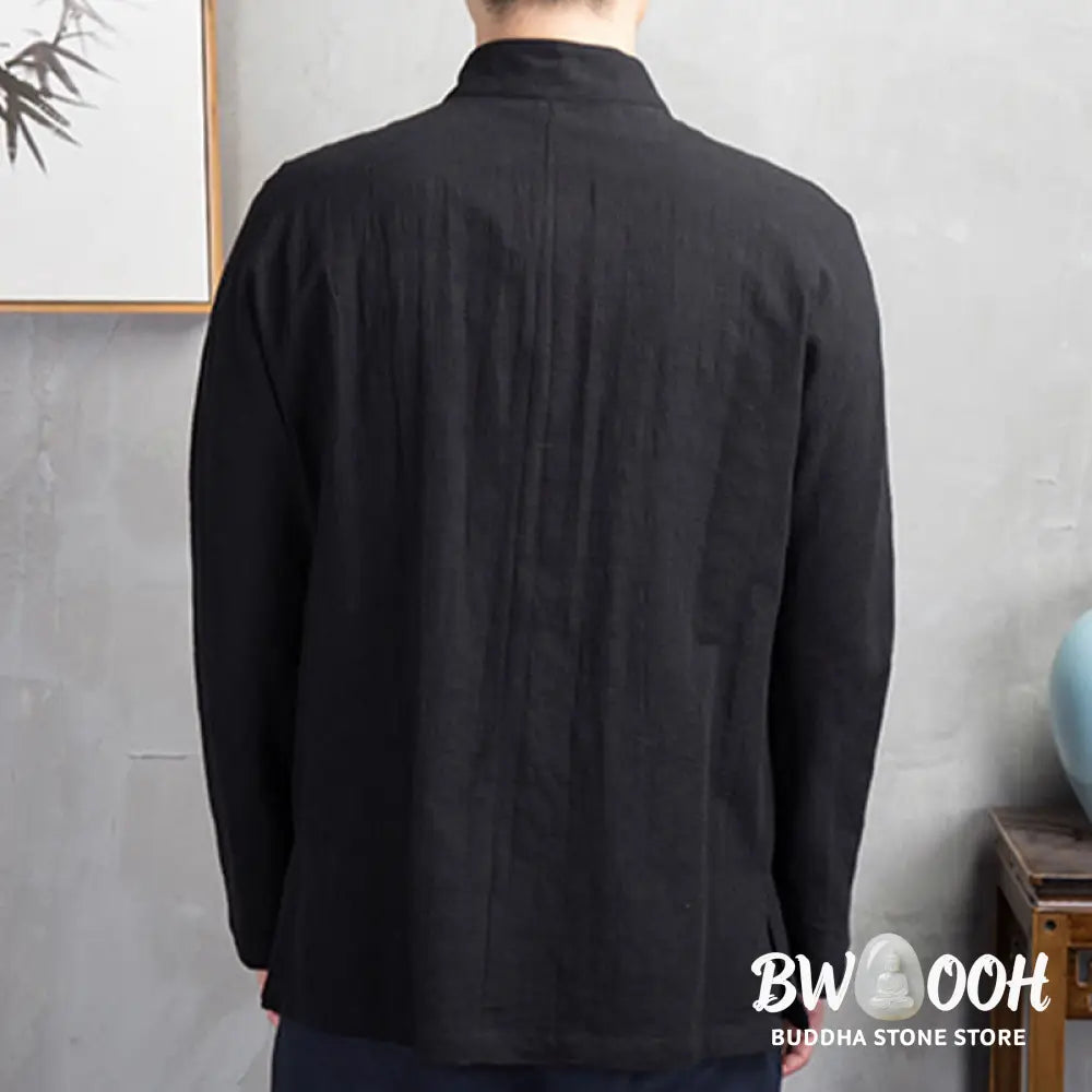 Buddha Stones Solid Color Casual Frog-button Men’s Shirt Clothing - Men’s Shirts