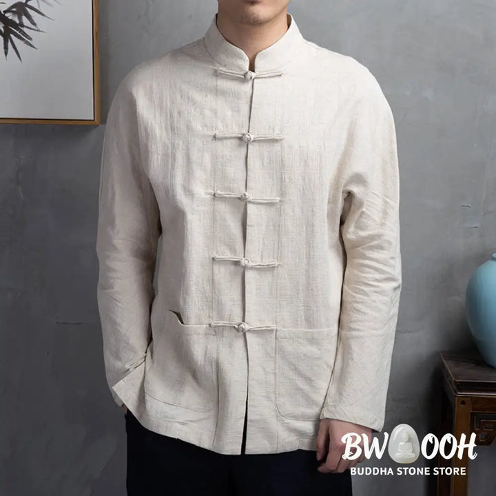 Buddha Stones Solid Color Casual Frog-button Men’s Shirt Clothing - Men’s Shirts