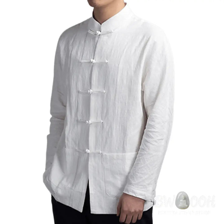 Buddha Stones Solid Color Casual Frog-button Men’s Shirt Clothing - Men’s Shirts