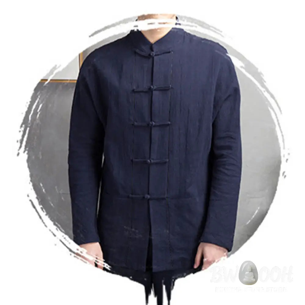 Buddha Stones Solid Color Casual Frog-button Men’s Shirt Clothing - Men’s Shirts