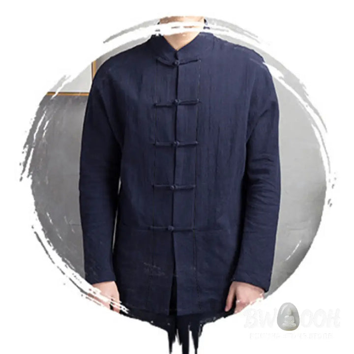 Buddha Stones Solid Color Casual Frog-button Men’s Shirt Clothing - Men’s Shirts