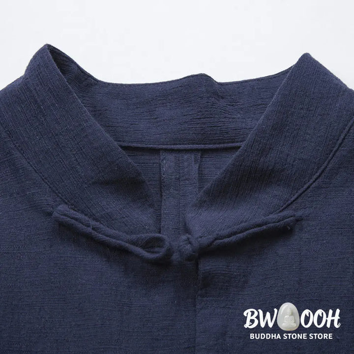 Buddha Stones Solid Color Casual Frog-button Men’s Shirt Clothing - Men’s Shirts
