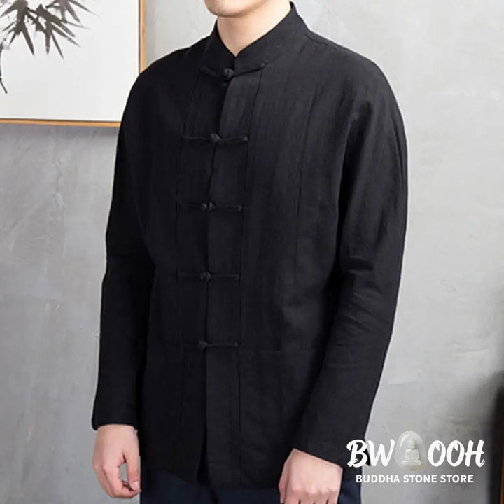 Buddha Stones Solid Color Casual Frog-button Men’s Shirt Clothing - Men’s Shirts