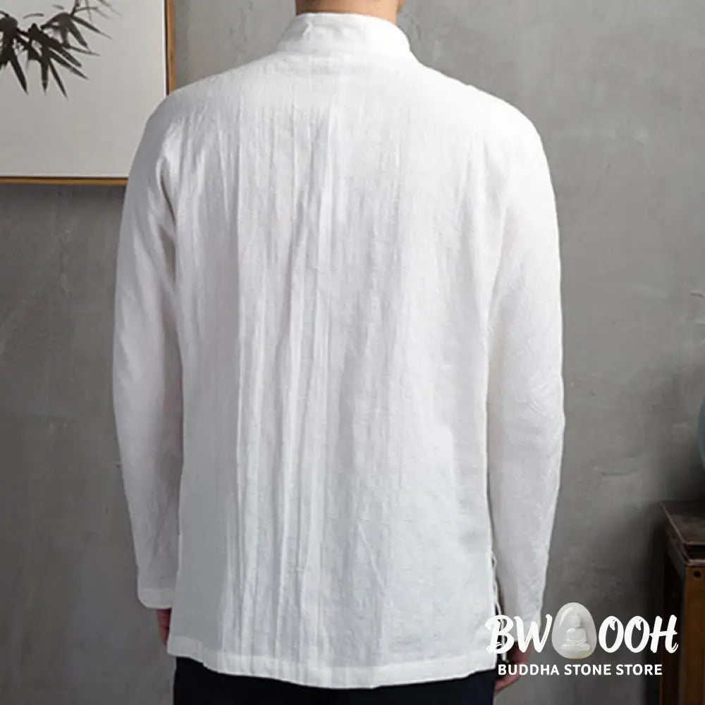 Buddha Stones Solid Color Casual Frog-button Men’s Shirt Clothing - Men’s Shirts