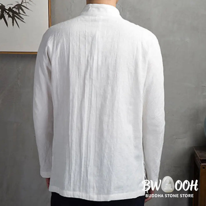 Buddha Stones Solid Color Casual Frog-button Men’s Shirt Clothing - Men’s Shirts