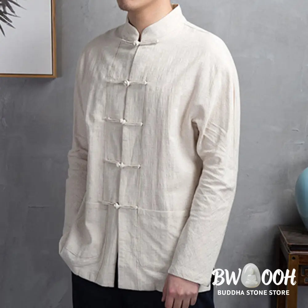 Buddha Stones Solid Color Casual Frog-button Men’s Shirt Clothing - Men’s Shirts