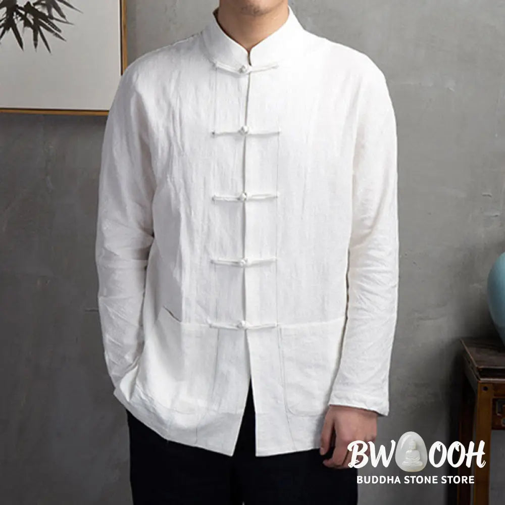 Buddha Stones Solid Color Casual Frog-button Men’s Shirt Clothing - Men’s Shirts