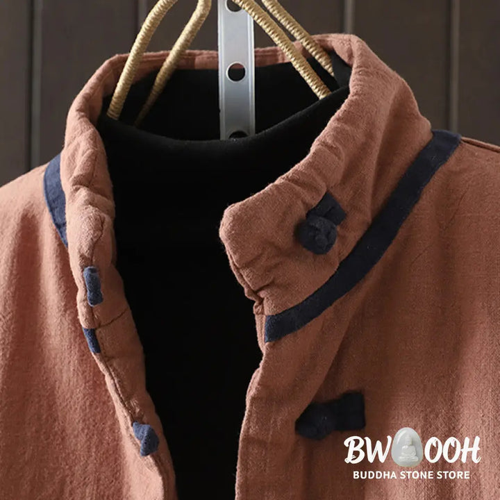 Buddha Stones Solid Color Casual Frog-button Turtleneck Cotton Linen Women’s Jacket Shirts Clothing - Women’s Jacket
