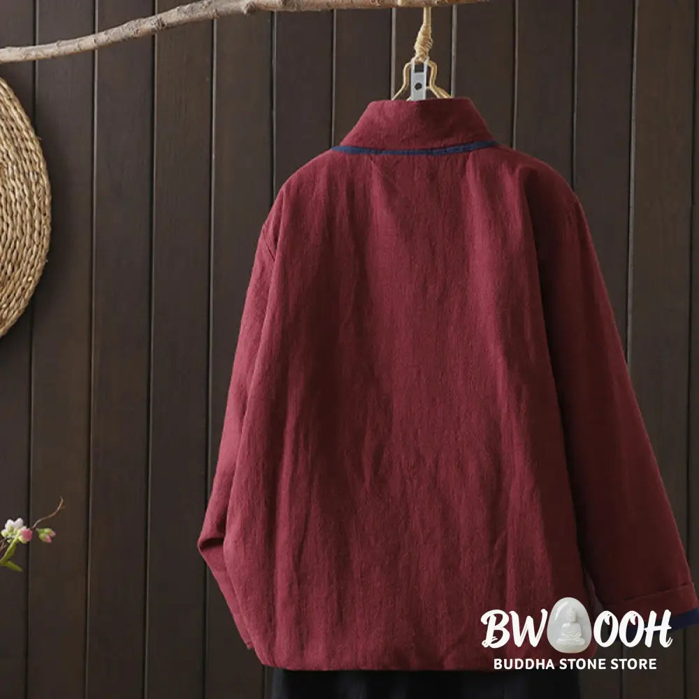 Buddha Stones Solid Color Casual Frog-button Turtleneck Cotton Linen Women’s Jacket Shirts Clothing - Women’s Jacket
