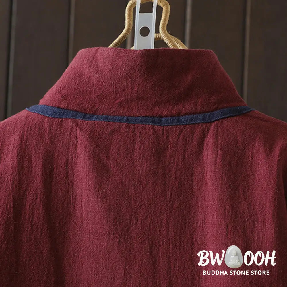Buddha Stones Solid Color Casual Frog-button Turtleneck Cotton Linen Women’s Jacket Shirts Clothing - Women’s Jacket