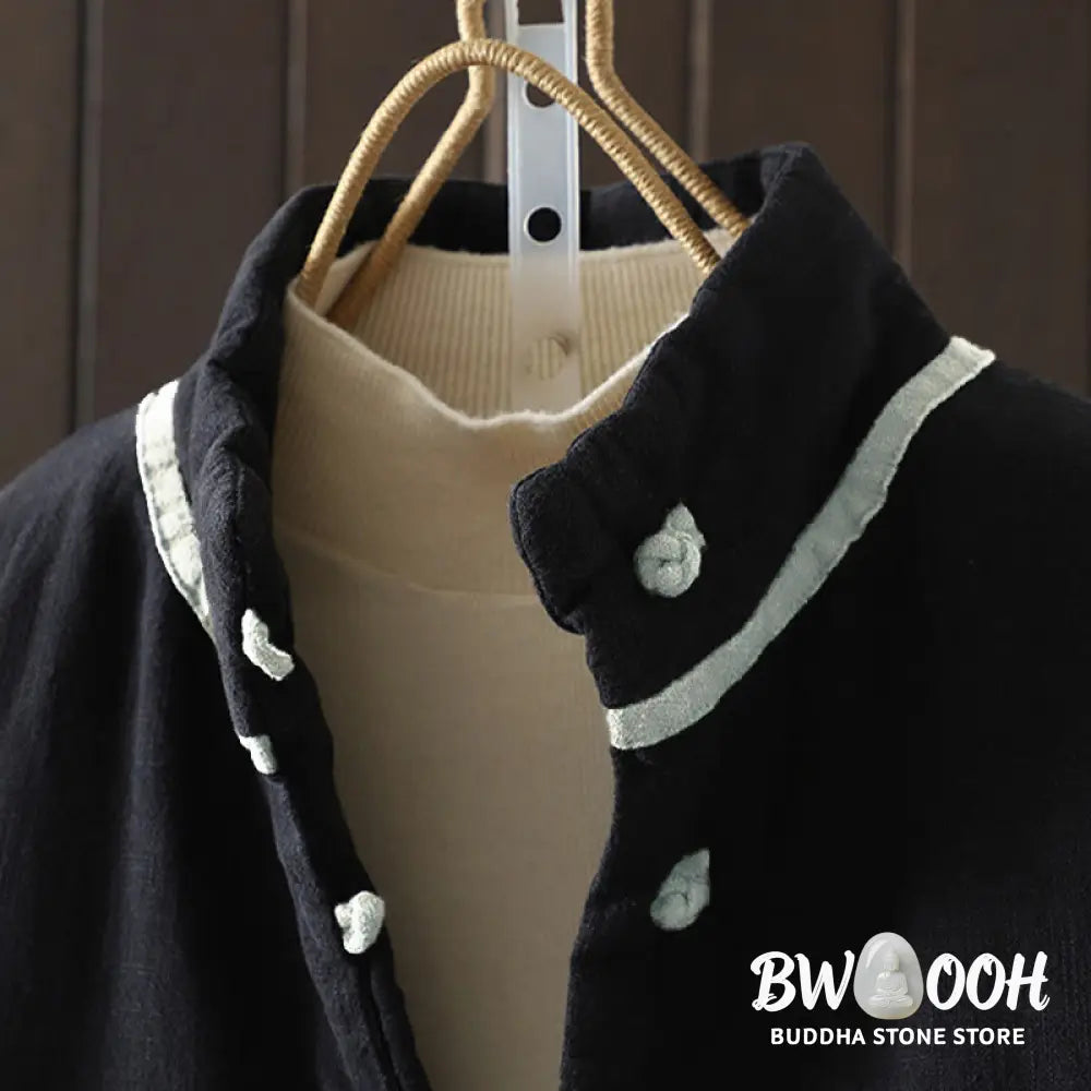 Buddha Stones Solid Color Casual Frog-button Turtleneck Cotton Linen Women’s Jacket Shirts Clothing - Women’s Jacket