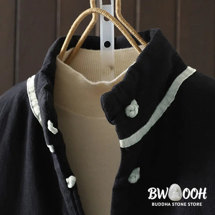 Buddha Stones Solid Color Casual Frog-button Turtleneck Cotton Linen Women’s Jacket Shirts Clothing - Women’s Jacket