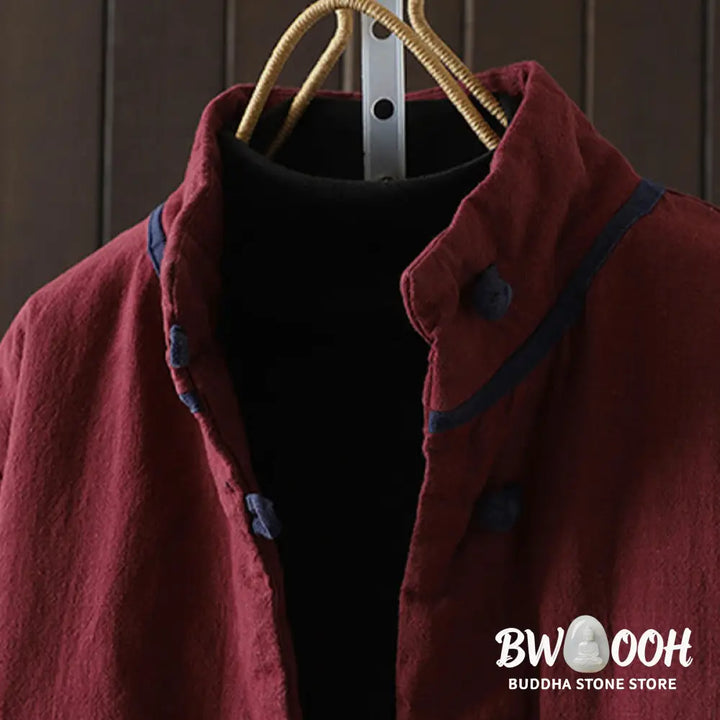 Buddha Stones Solid Color Casual Frog-button Turtleneck Cotton Linen Women’s Jacket Shirts Clothing - Women’s Jacket