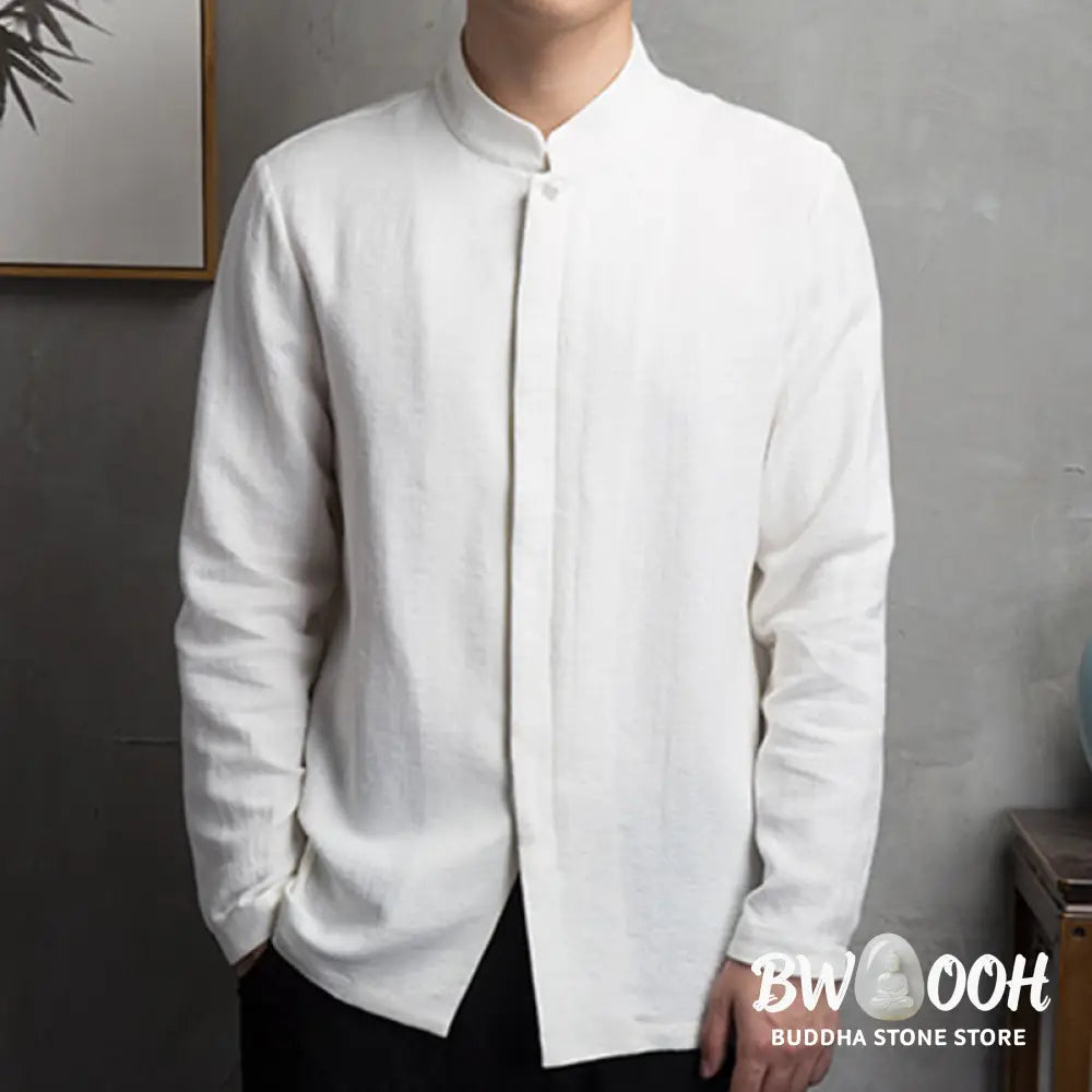 Buddha Stones Solid Color Chinese Tang Suit Jacket Men Clothing - Men’s Shirts