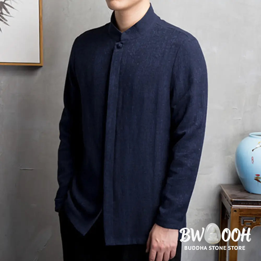 Buddha Stones Solid Color Chinese Tang Suit Jacket Men Clothing - Men’s Shirts