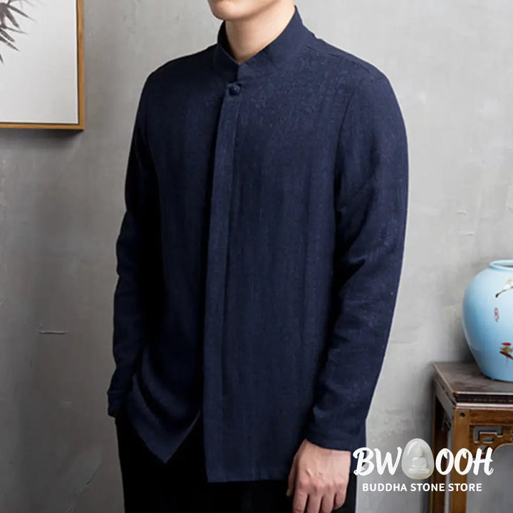 Buddha Stones Solid Color Chinese Tang Suit Jacket Men Clothing - Men’s Shirts
