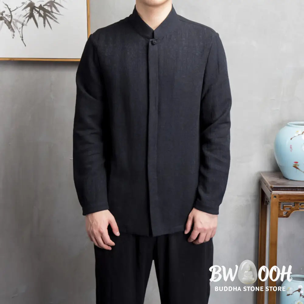 Buddha Stones Solid Color Chinese Tang Suit Jacket Men Clothing - Men’s Shirts