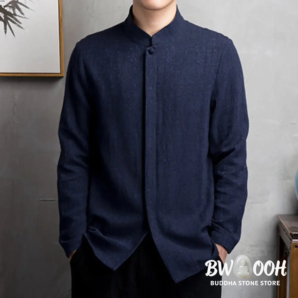 Buddha Stones Solid Color Chinese Tang Suit Jacket Men Clothing - Men’s Shirts
