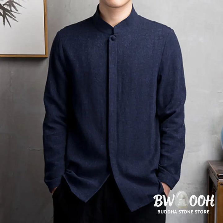 Buddha Stones Solid Color Chinese Tang Suit Jacket Men Clothing - Men’s Shirts
