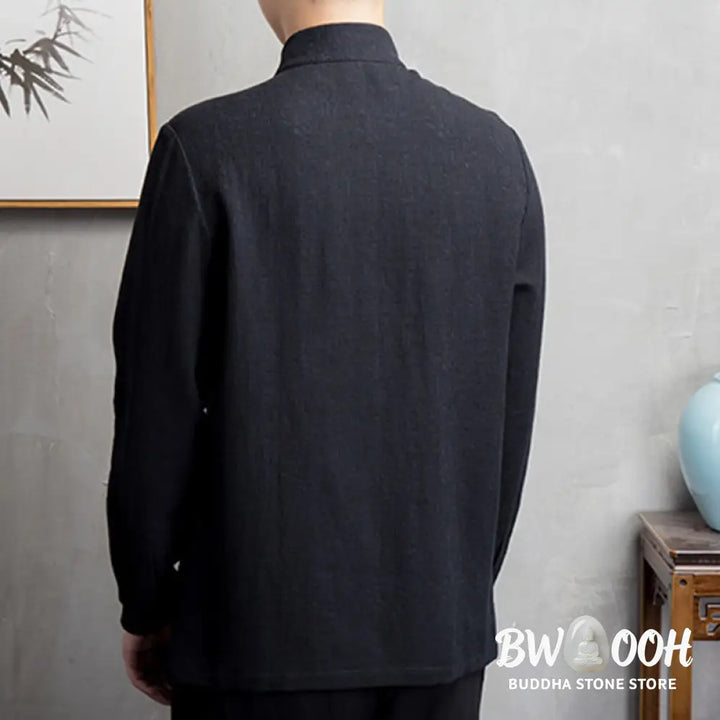 Buddha Stones Solid Color Chinese Tang Suit Jacket Men Clothing - Men’s Shirts