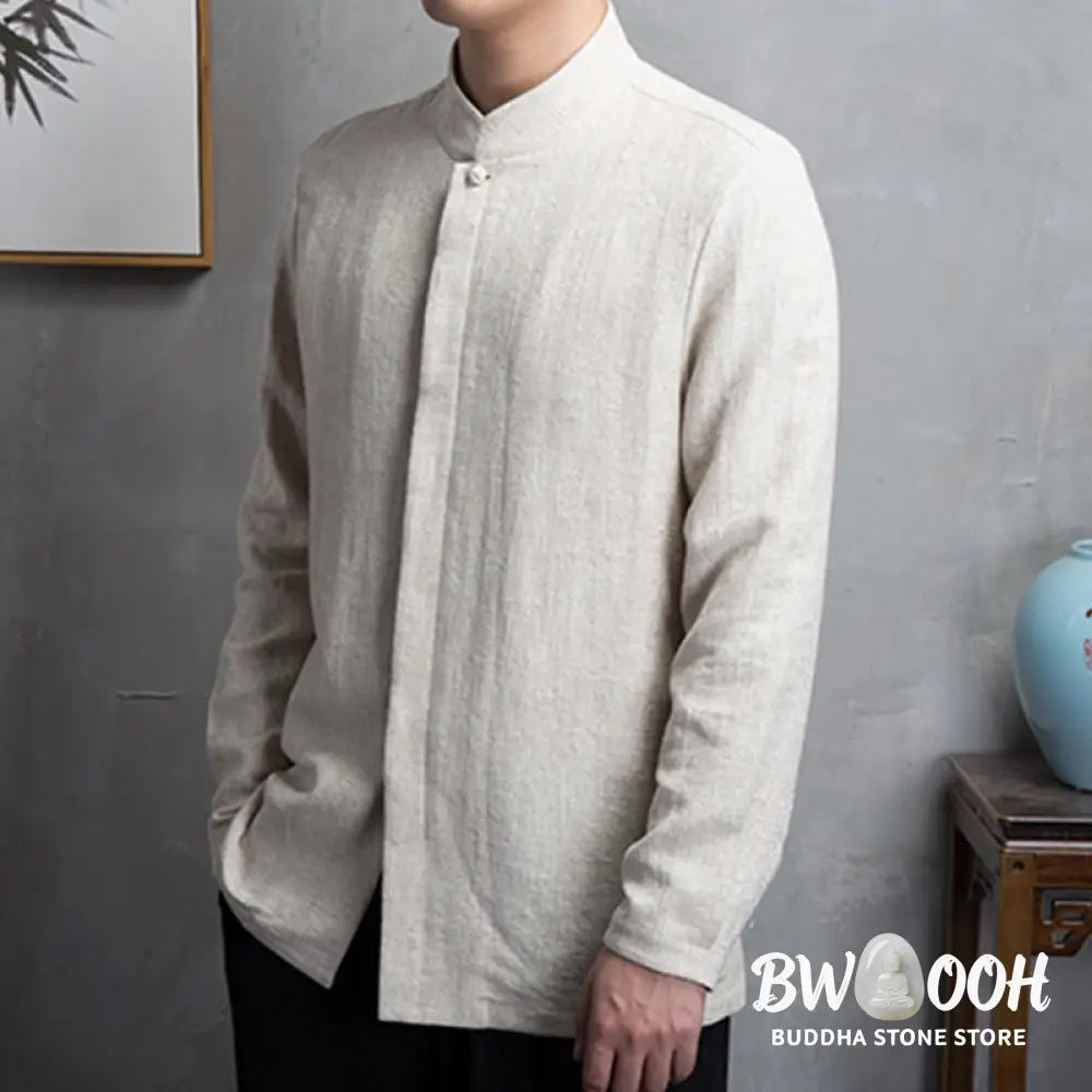 Buddha Stones Solid Color Chinese Tang Suit Jacket Men Clothing - Men’s Shirts