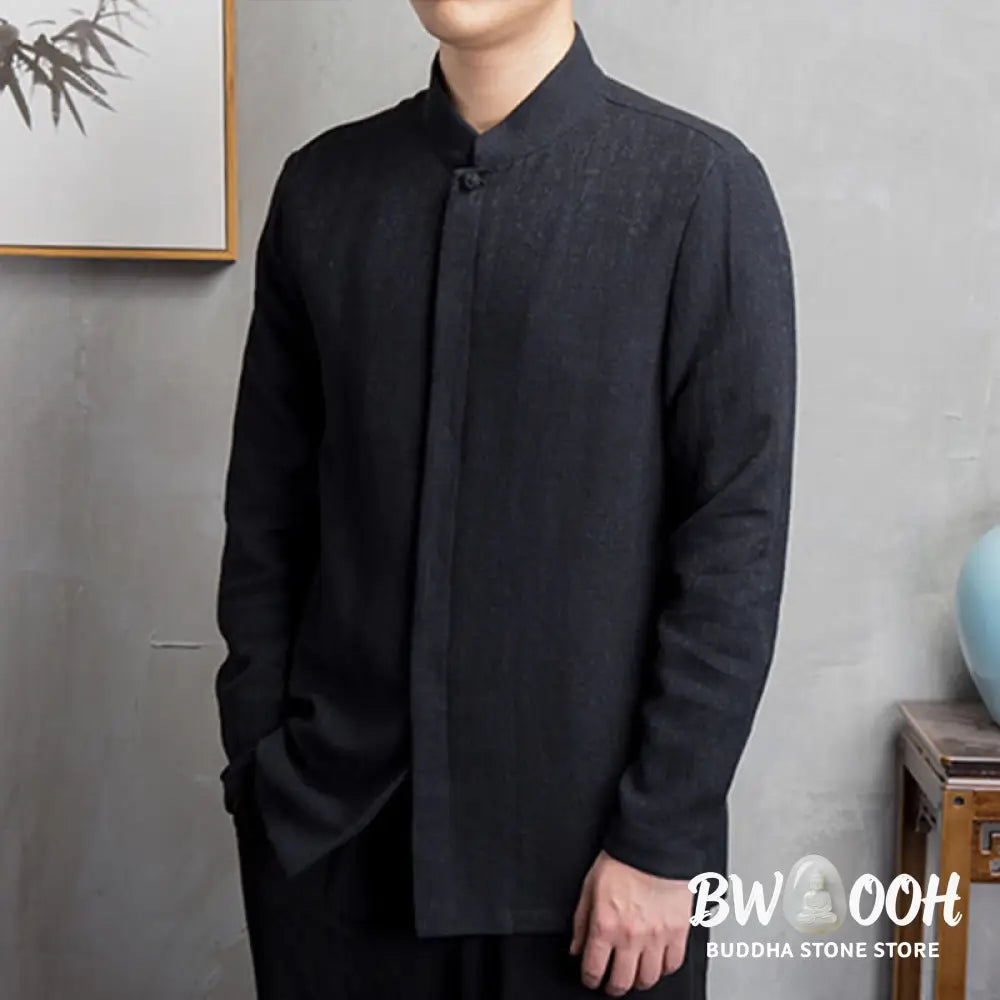 Buddha Stones Solid Color Chinese Tang Suit Jacket Men Clothing - Men’s Shirts