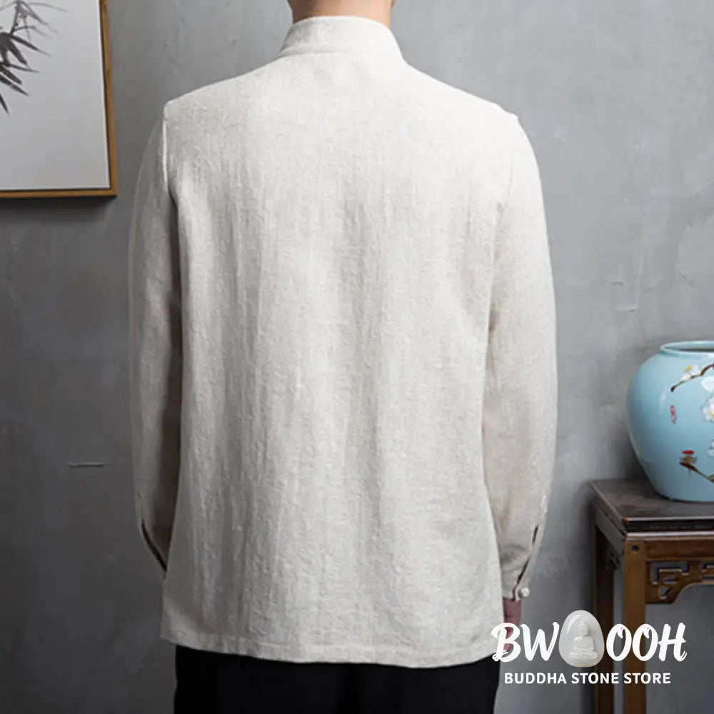 Buddha Stones Solid Color Chinese Tang Suit Jacket Men Clothing - Men’s Shirts
