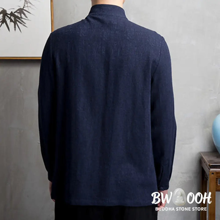 Buddha Stones Solid Color Chinese Tang Suit Jacket Men Clothing - Men’s Shirts