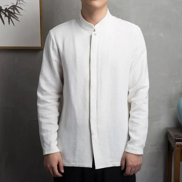 Buddha Stones Solid Color Chinese Tang Suit Jacket Men Clothing - White / US/UK/AU32，EU42 (M) - Men’s Shirts