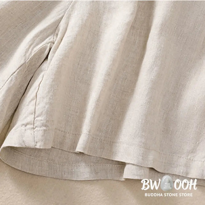 Buddha Stones Solid Color Contrast Color Waist Lace-up Cotton Linen Women’s Shorts With Pockets - Women’s Shorts