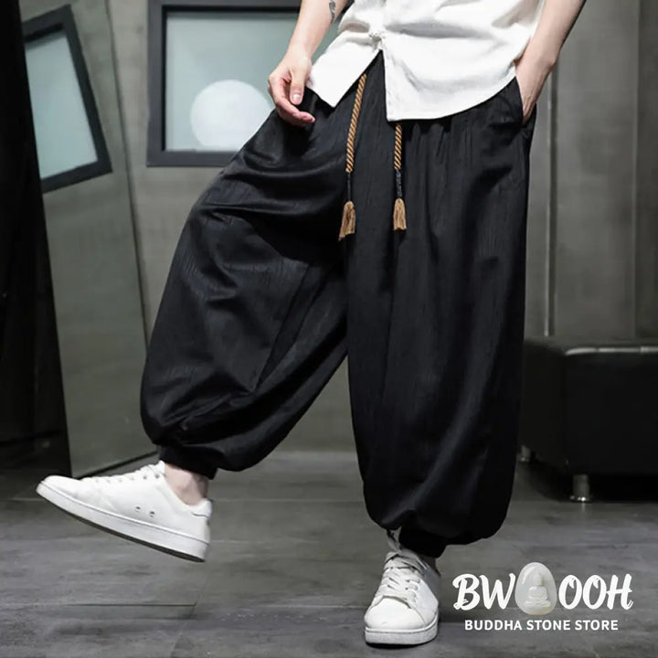 Buddha Stones Solid Color Corduroy Drawstring Thermal Men’s Harem Pants With Pockets - Men’s Harem Pants