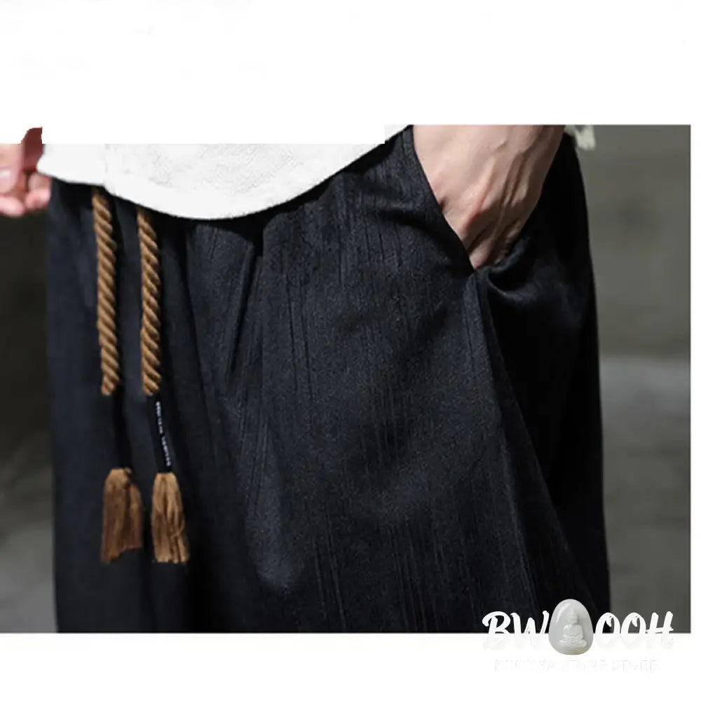 Buddha Stones Solid Color Corduroy Drawstring Thermal Men’s Harem Pants With Pockets - Men’s Harem Pants